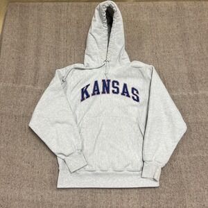 Vintage Kansas Champion Reverse Weave Hoodie Mens Small Gray 2000s